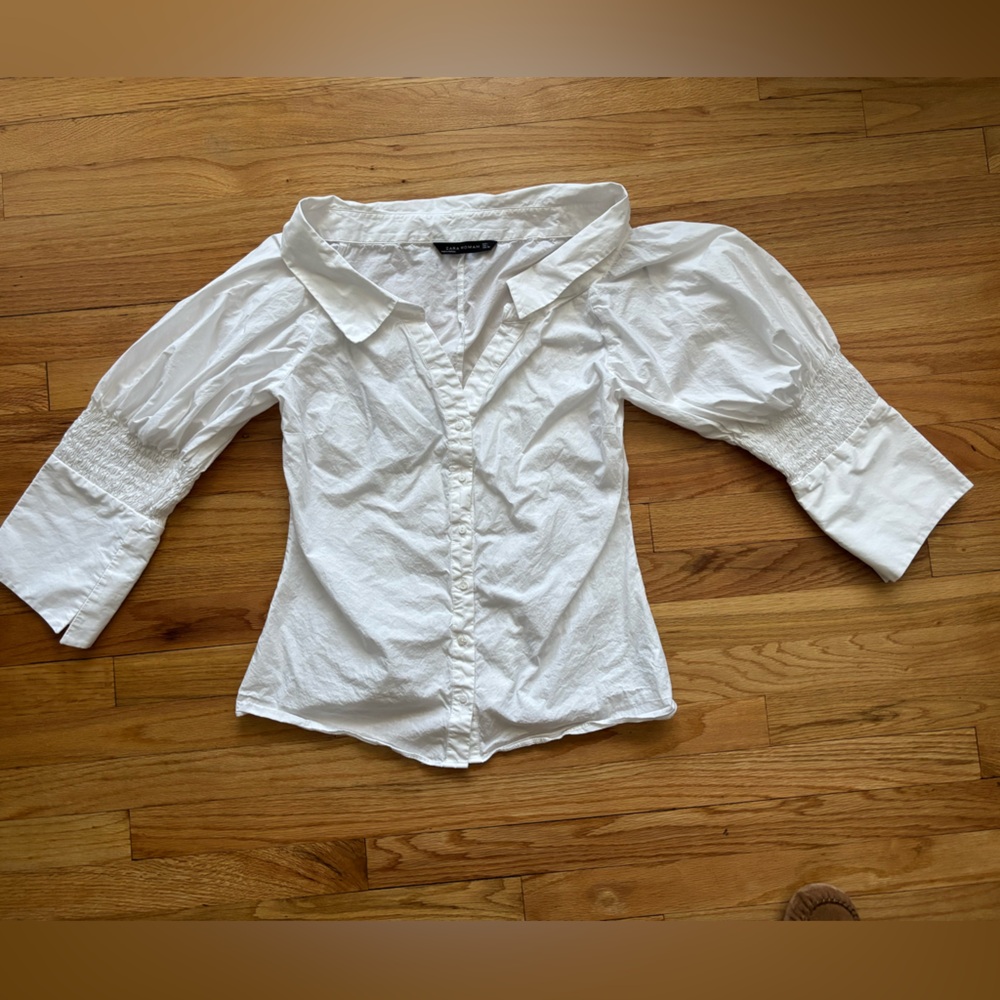White Zara Woman Long Sleeve Blouse